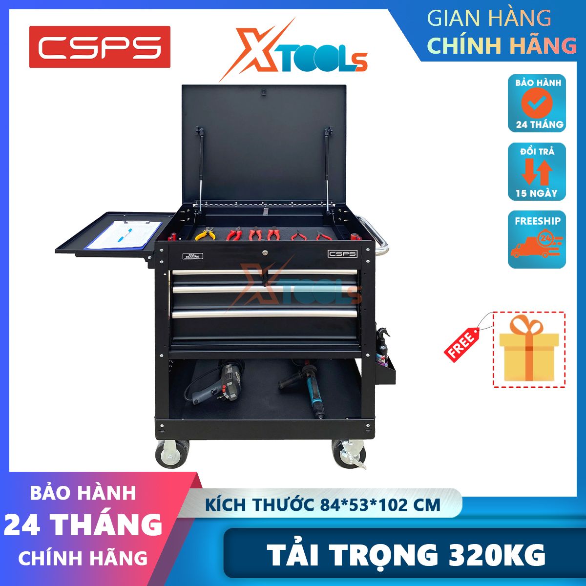Tủ đồ nghề di động csps vnuc8404bb2 4 hộc kéo, tổng tải trọng 320kg, 2 bánh xe di động 2 bánh cố định, dễ dàng lắp ráp - chính hãng - xtools