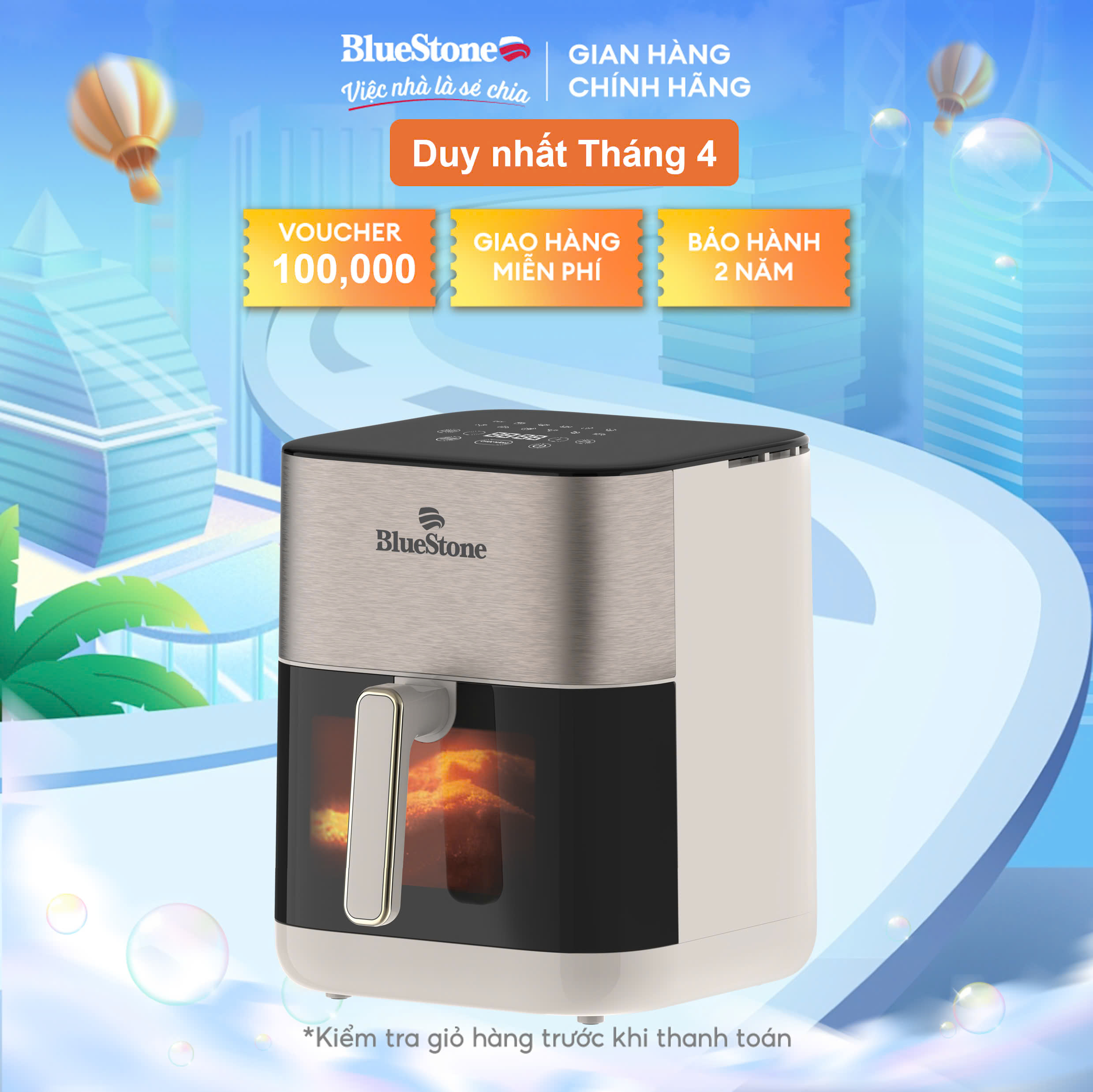 Nồi Chiên Không Dầu Điện Tử BlueStone AFB-5867 - 6 Lít  -1800W - Bảo hành 2 năm