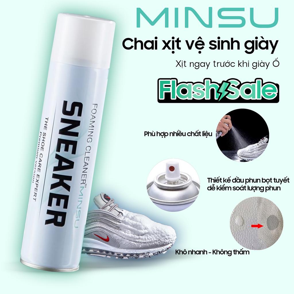 Bình xịt tạo bọt tuyết vệ sinh giày dép Sneaker Minsu phiên bản Premium 1 lọ 300ml Shoes 2h, chai giặt giầy khô không dùng nước.