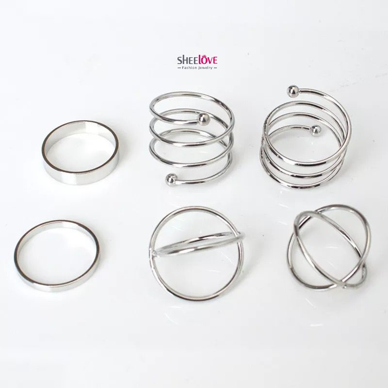Set 6 nhẫn retro phong cách châu âu cổ điển