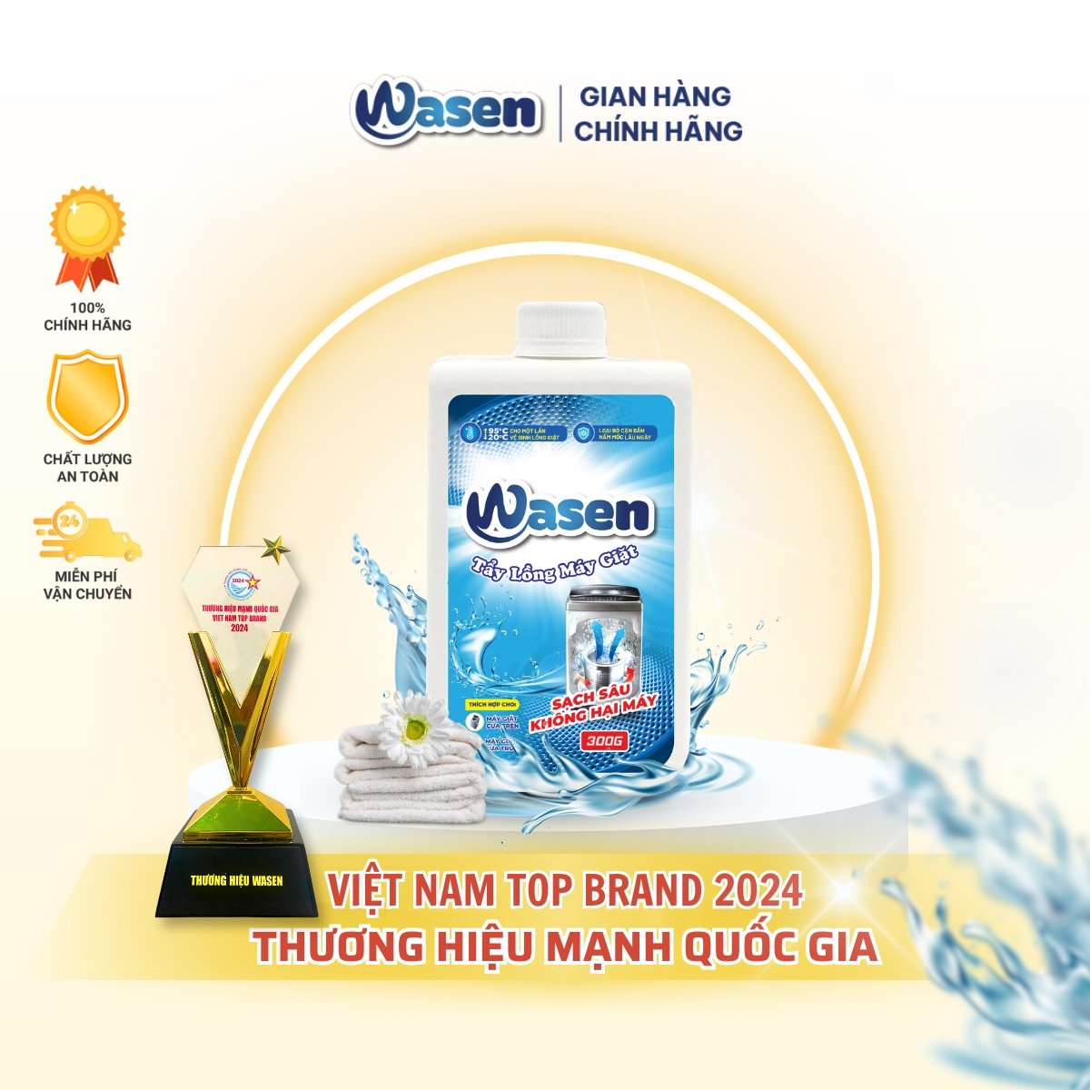 BỘT TẨY LỒNG MÁY GIẶT WASEN SIÊU SẠCH 300gram - SẠCH SÂU KHÔNG HẠI MÁY dành cho cửa trước và cửa trên