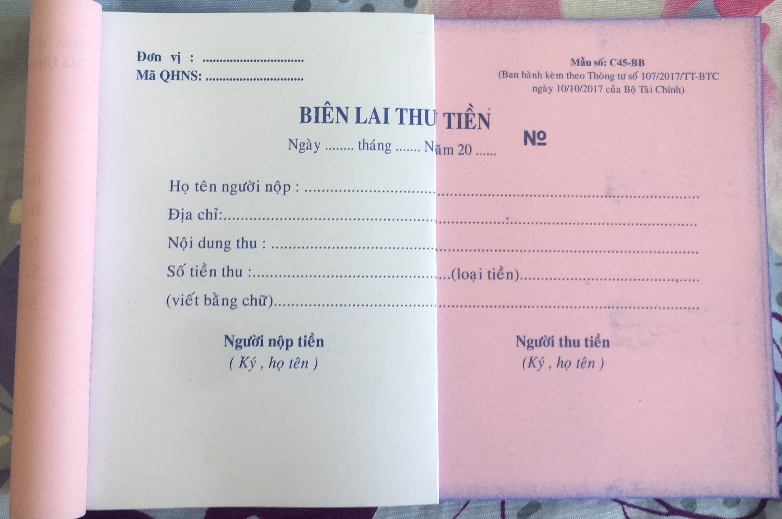 Biên lai thu tiền 2l khổ 13x19