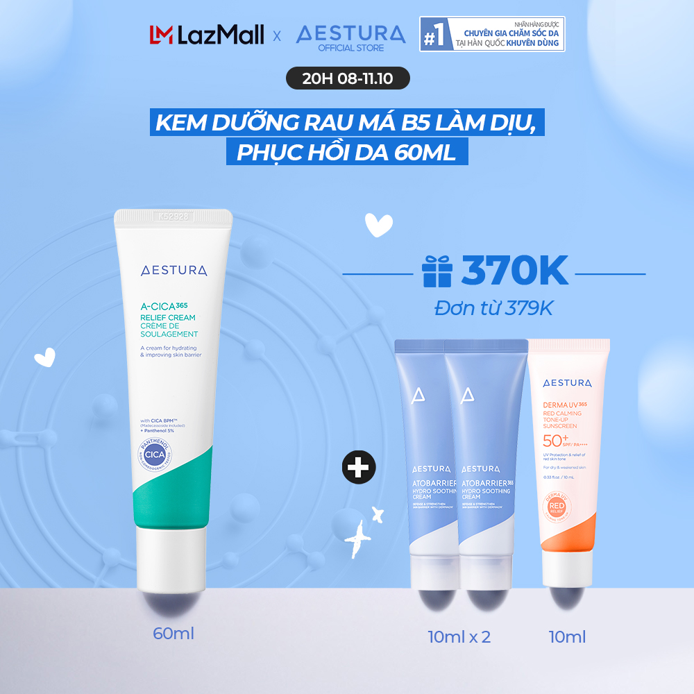 [MUA 1 TẶNG 3] Kem dưỡng rau má B5 hỗ trợ làm dịu và phục hồi da khô/mụn/nhạy cảm AESTURA A-CICA365 