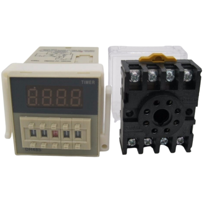 Timer điện tử dh48s-2z, dh48s-s delay time relay 8 chân tròn điện áp 220vac cài đặt thời gian kèm chân đế pf083a