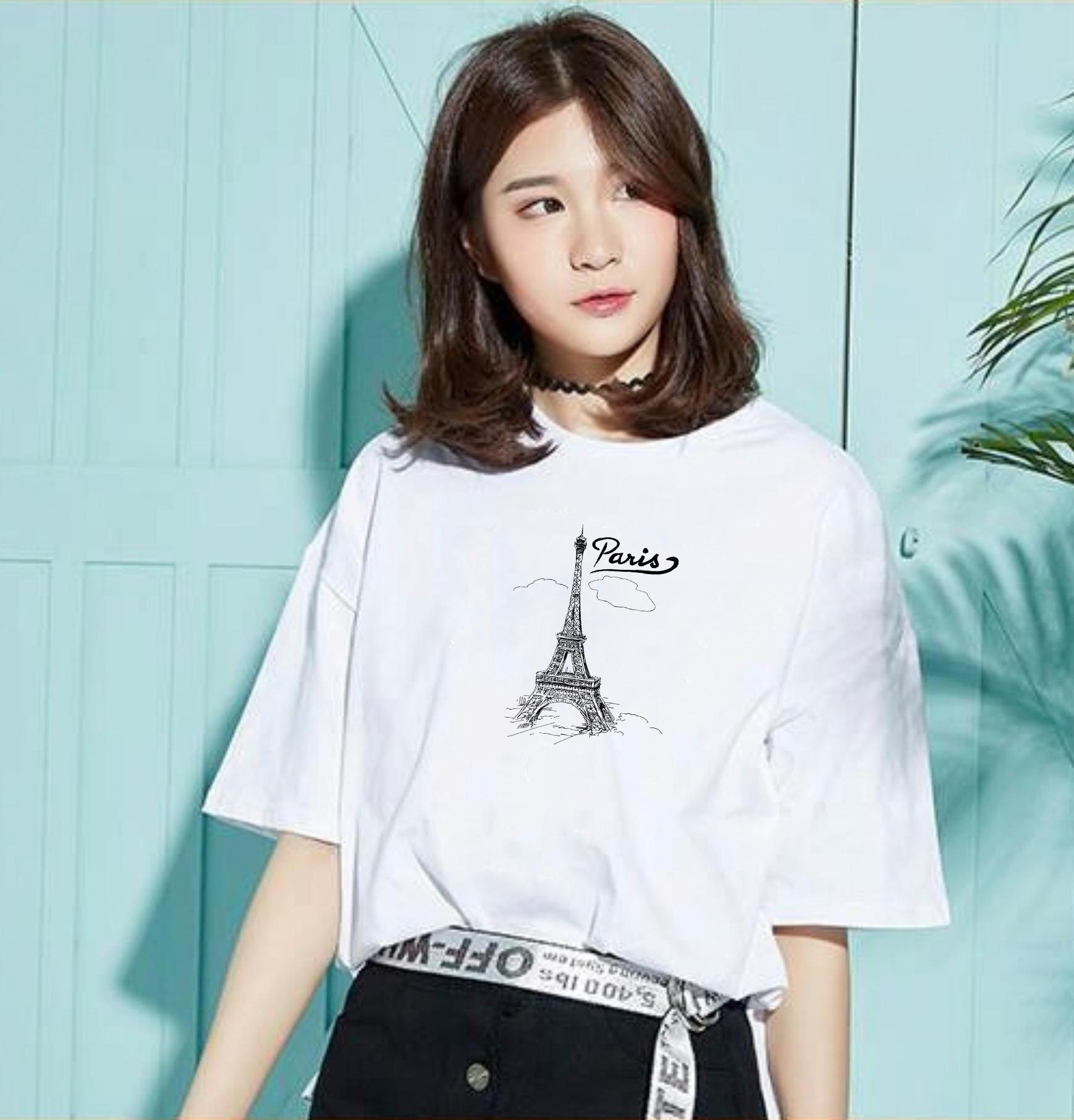 Áo thun tay lỡ unisex in hình tháp Paris mây Thời Trang Everest