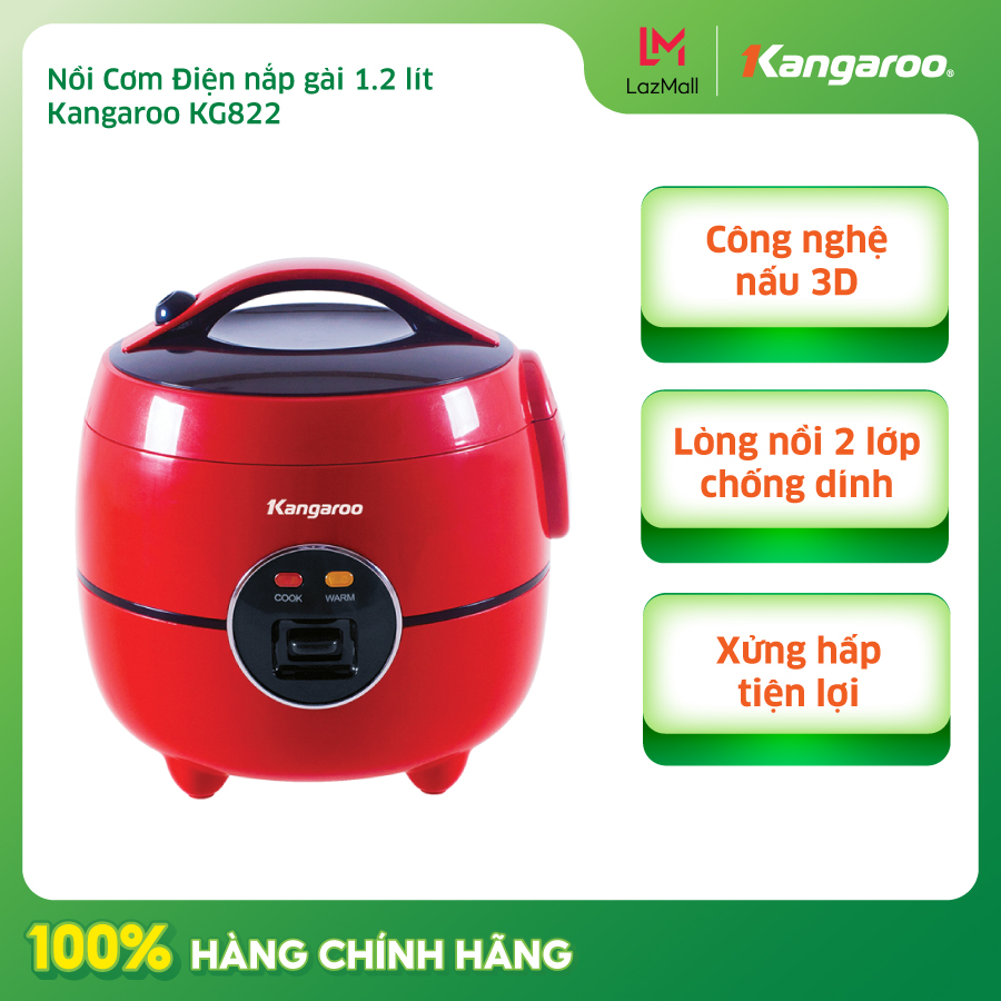 Nồi cơm điện Kangaroo 1.2 lít KG822 -công nghệ nấu 3D,dung tích 1.2 lít dùng 2 - 4 người. giữ ấm lên đến 24 tiếng