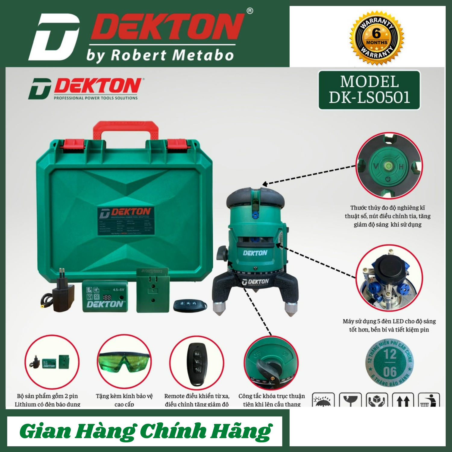 Máy cân mực Laser 5 tia xanh Dekton chính hãng