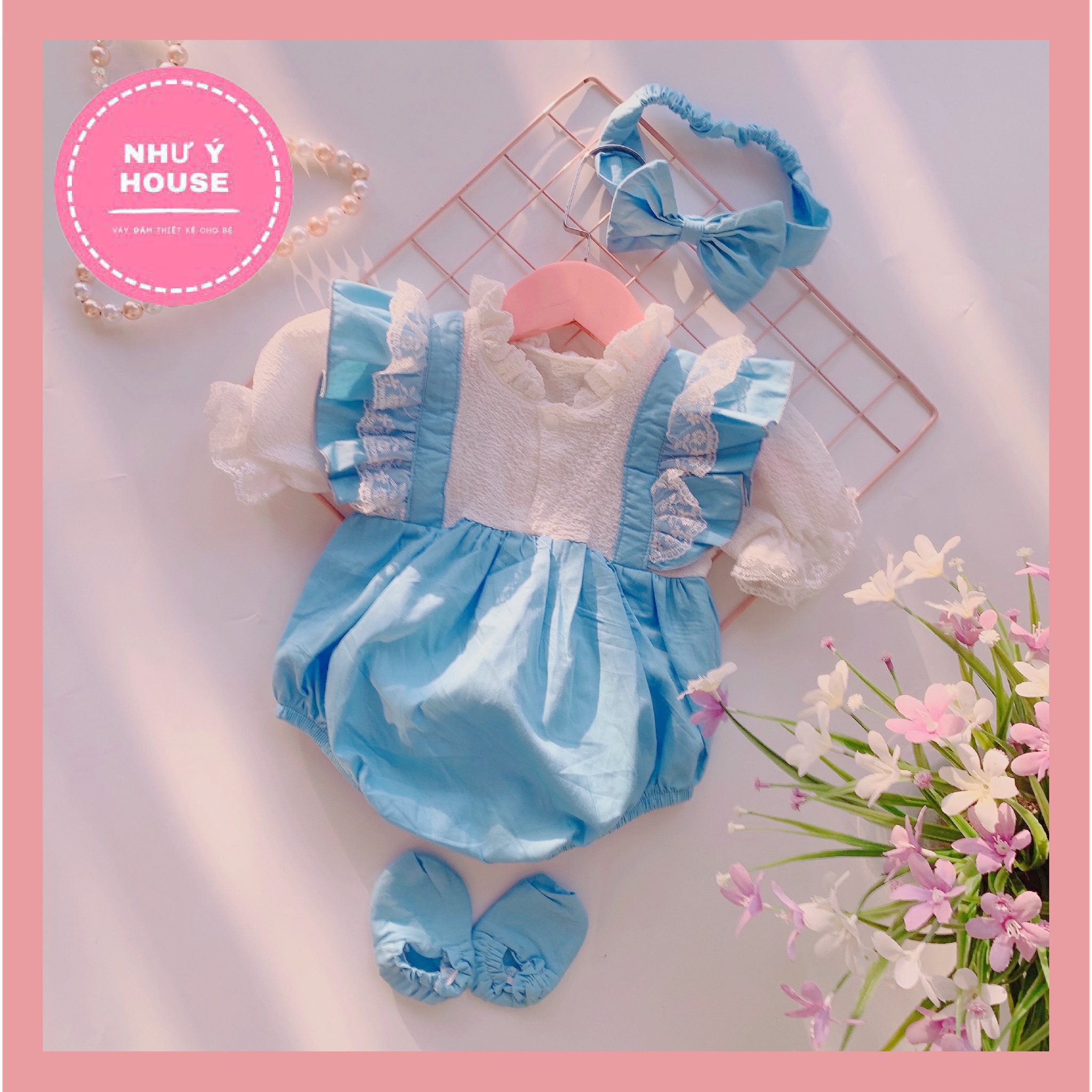 Đồ Body cho bé gái 🥰𝑻𝑨̣̆𝑵𝑮 𝑲𝑬̀𝑴 𝑻𝑼𝑹𝑩𝑨𝑵 + 𝑮𝑰𝑨̀𝒀 𝑽𝑨̉𝑰 🥰- NHƯ Ý HOUSE’s- Body xanh dương blue