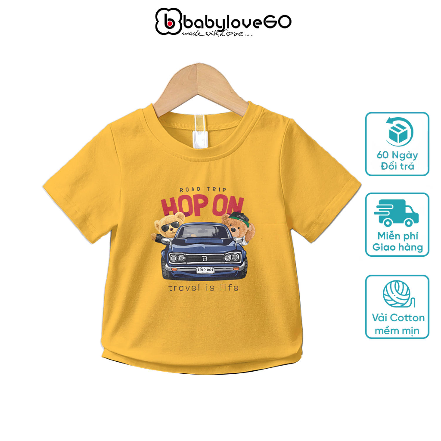 Áo thun ngắn tay HOP ON áo phông cho bé vải cotton in hình BabyloveGO