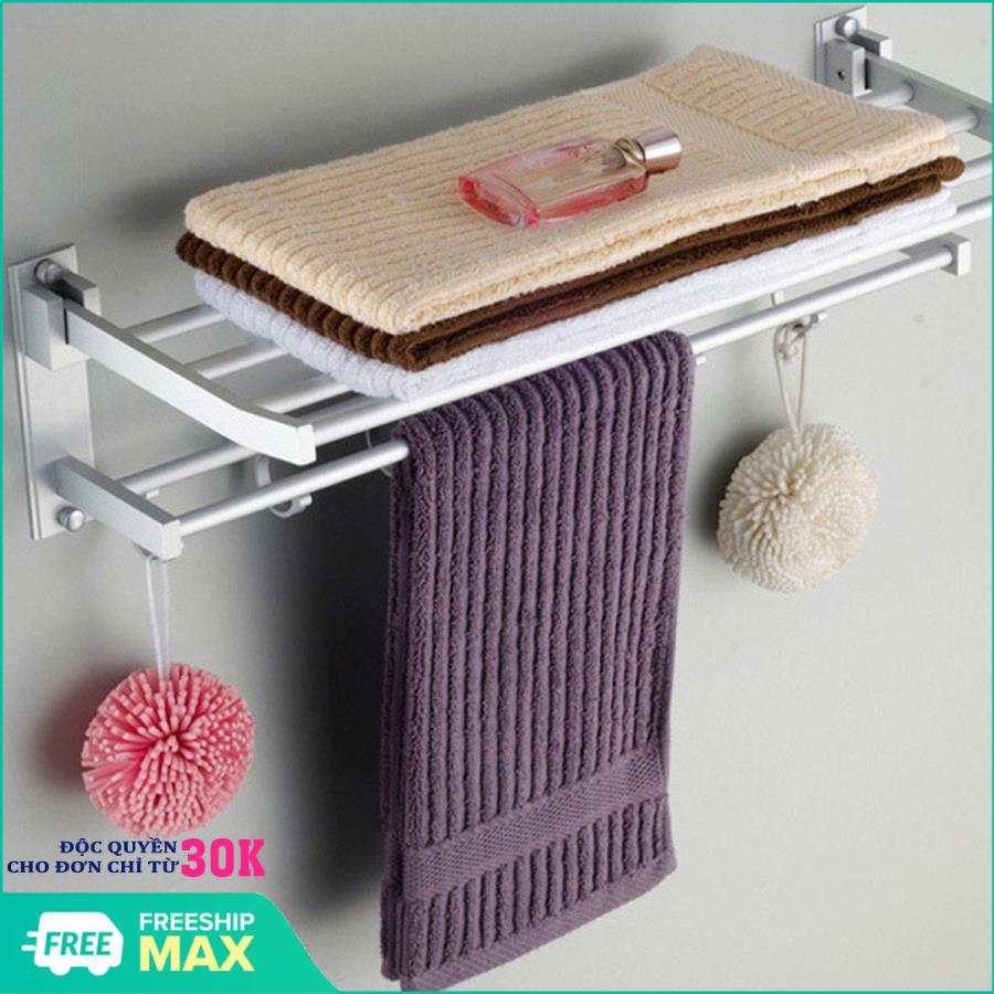 Giá treo khăn tắm 2 tầng đa năng chống rỉ - Giá treo khăn tắm 2 tầng  có móc treo tiện dụng -Giá treo khăn để đồ chất liệu hợp kim inox an toàn cho sức khỏe