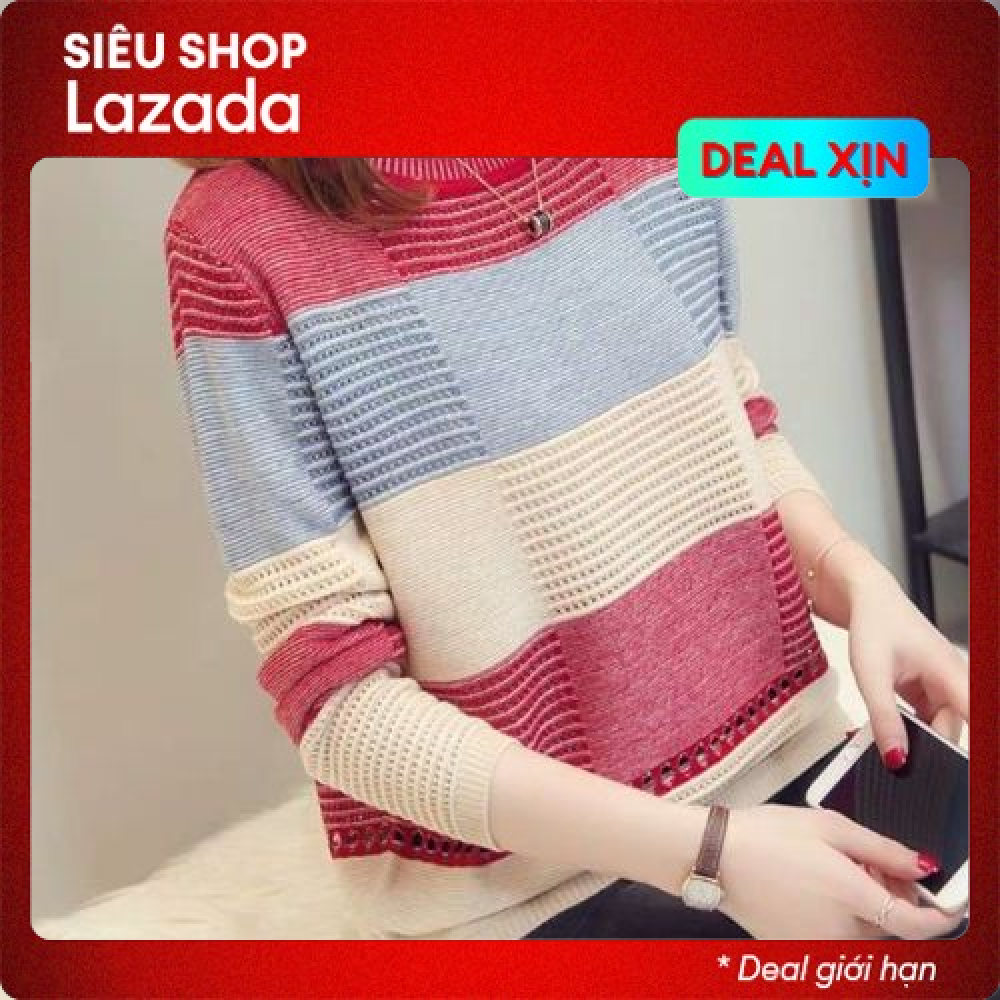 Áo len nữ mỏng phối màu - Áo len nữ Quảng Châu
