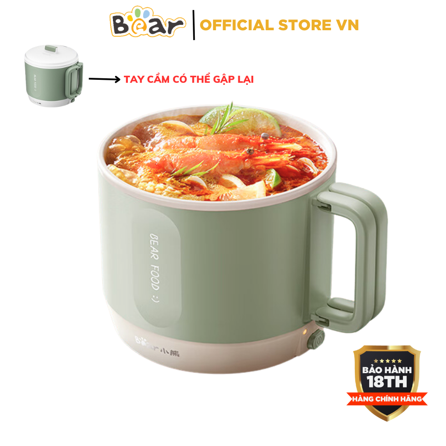 Nồi điện đa năng mini Bear DRG-Z12K1, Công suất 500W, Dung tích 1.2L, Ca nấu lẩu, mì, xào,hầm, Chống dính, BH 18 Tháng