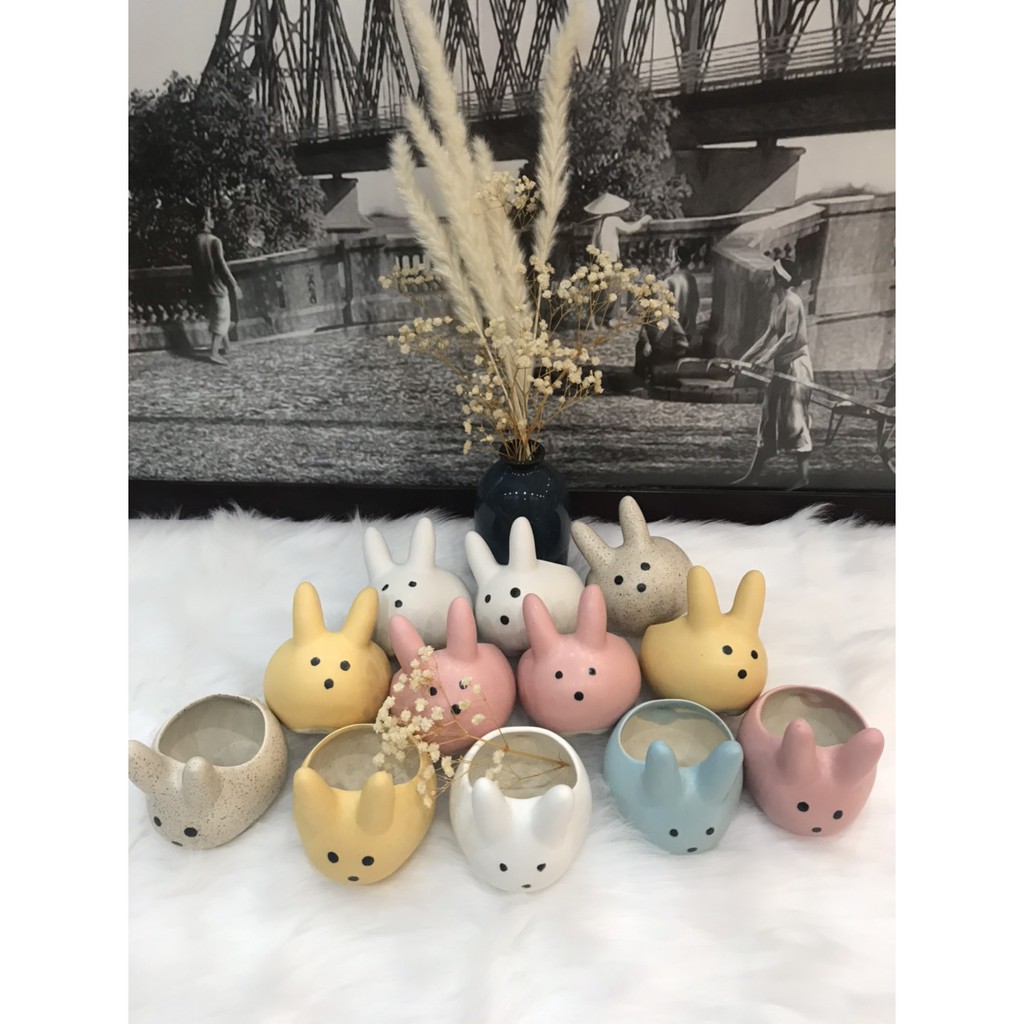 CHẬU TRỒNG SEN ĐÁ HÌNH THỎ NGỌC - CHẬU TRỒNG CÂY CẢNH HÌNH THÚ CƯNG - CÂY CẢNH MINI SỨ BÁT TRÀNG - XƯƠNG