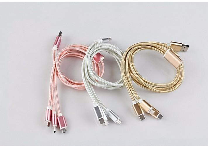 Cáp sạc đa năng 3in1 dây dù cho Lighting Micro USB Type C