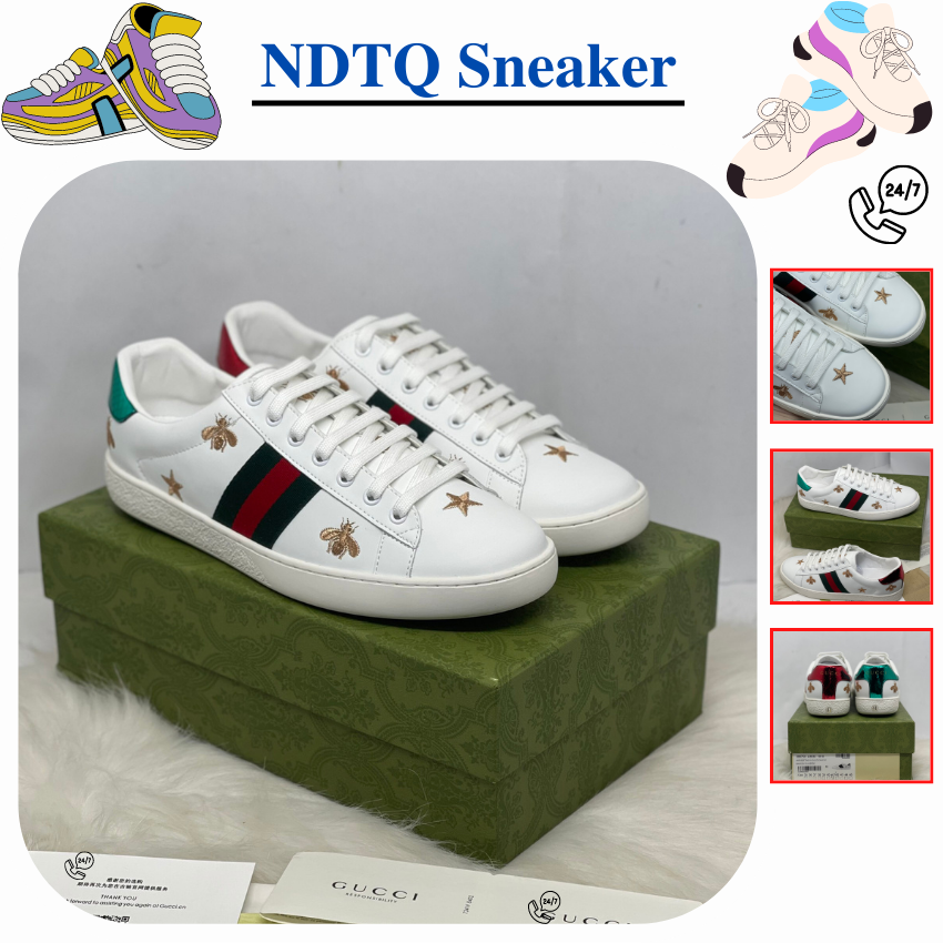 Giày sneaker gucciii thêu ong sao siêu cấp starbee cao cấp full bill box free giấy gói bảo vệ sneaker nam trắng