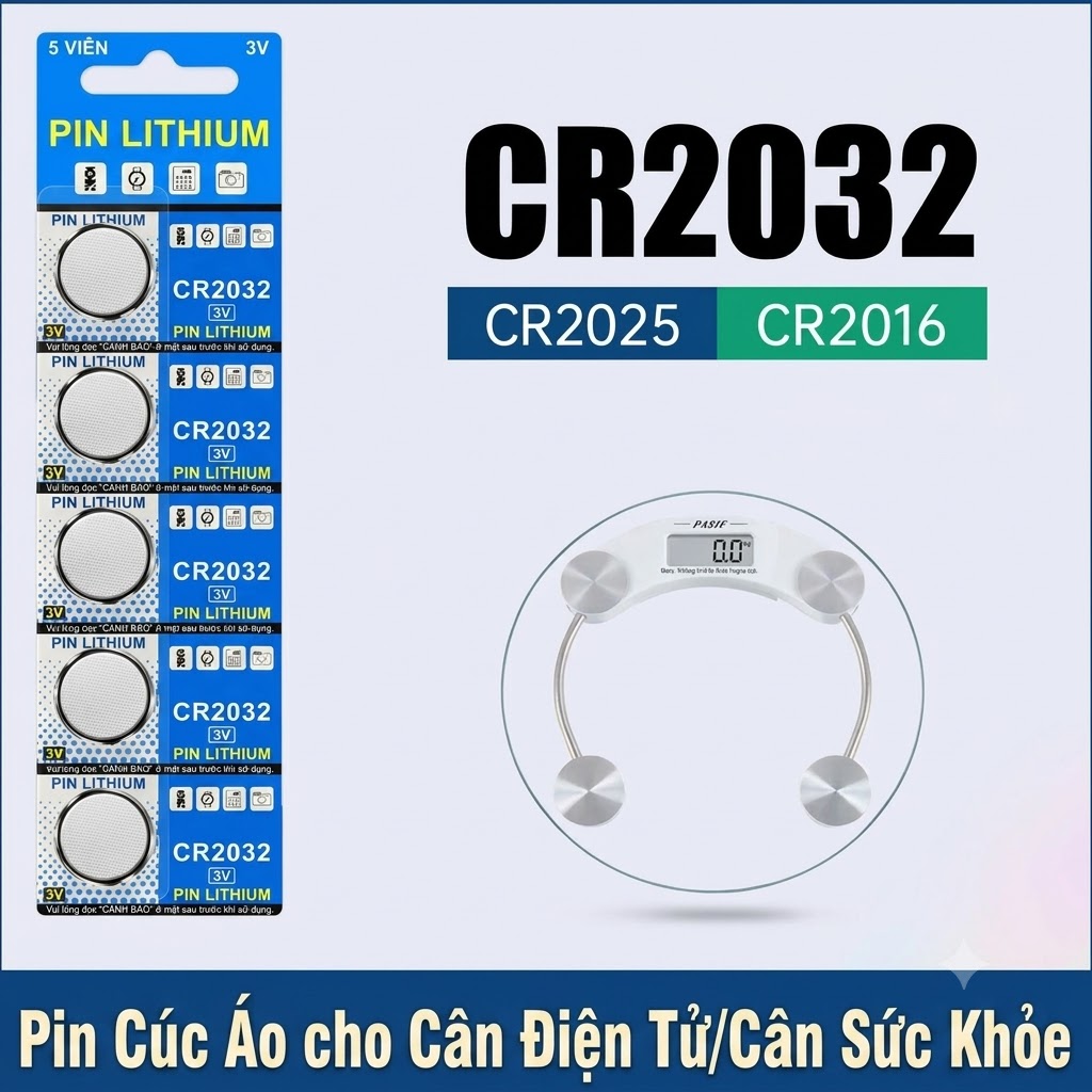 Vỉ 5 Viên Pin Cúc Áo CR2032 3V Lithium Dùng Cho Bo Mạch Chủ Máy Tính, Remote, Đồng Hồ Điện Tử