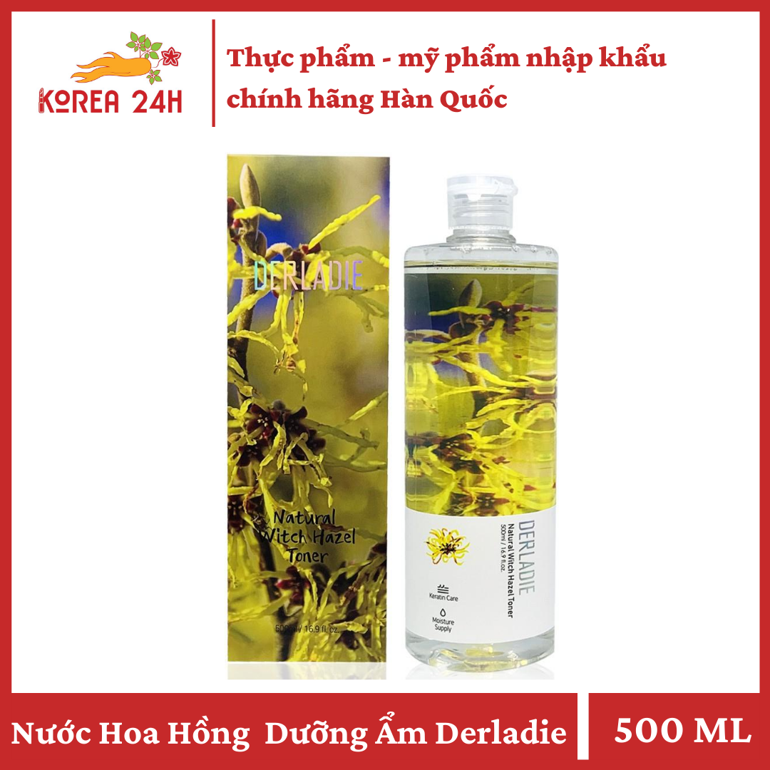 [HCM]Nước Hoa Hồng Làm Sạch Dưỡng Ẩm Dịu Nhẹ Chiết Xuất Cây Phỉ Derladie Natural Witch Hazel Toner 500ml