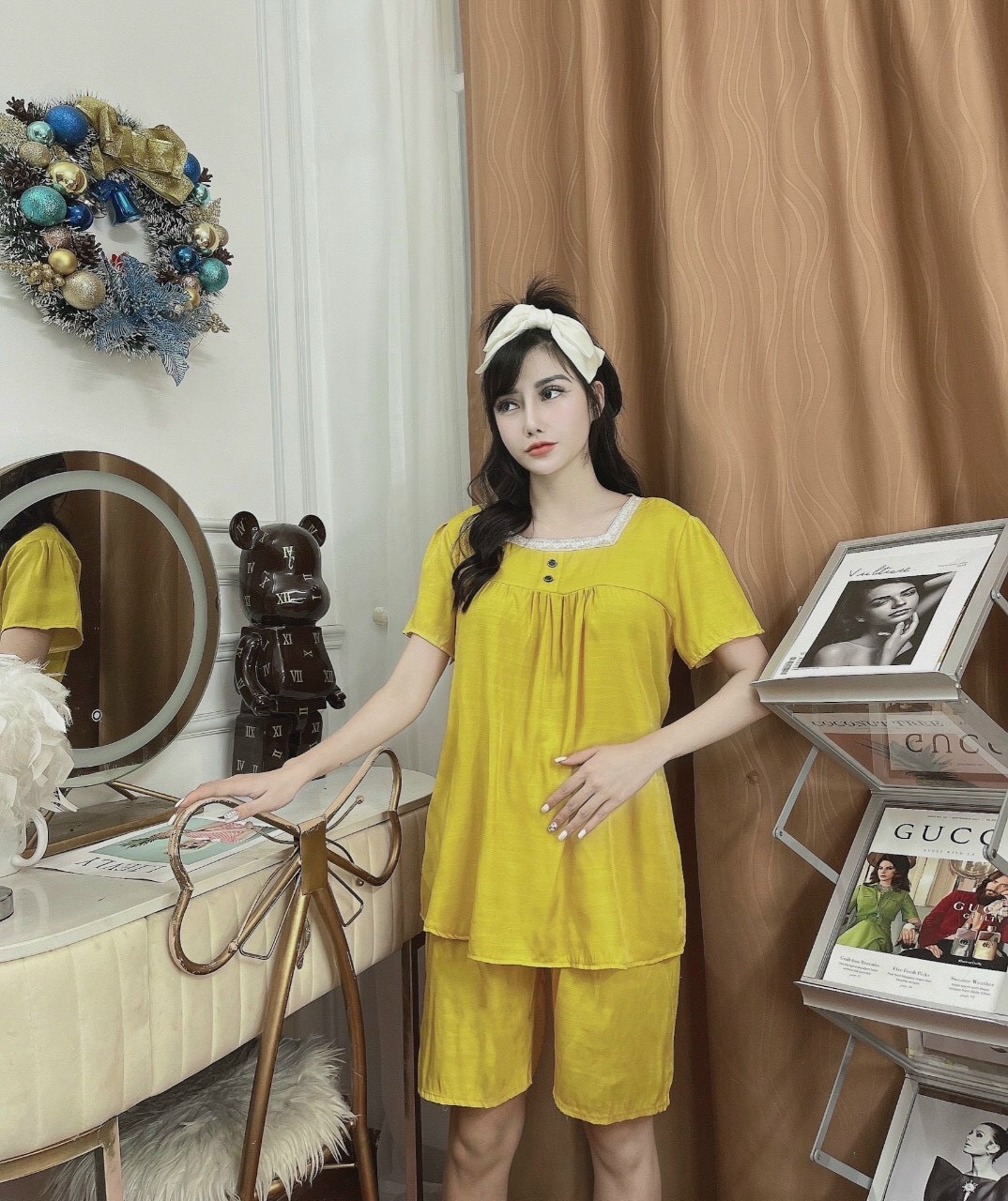 Bộ đồ bầu lửng cộc tay thiết kế mùa hè mát rẻ