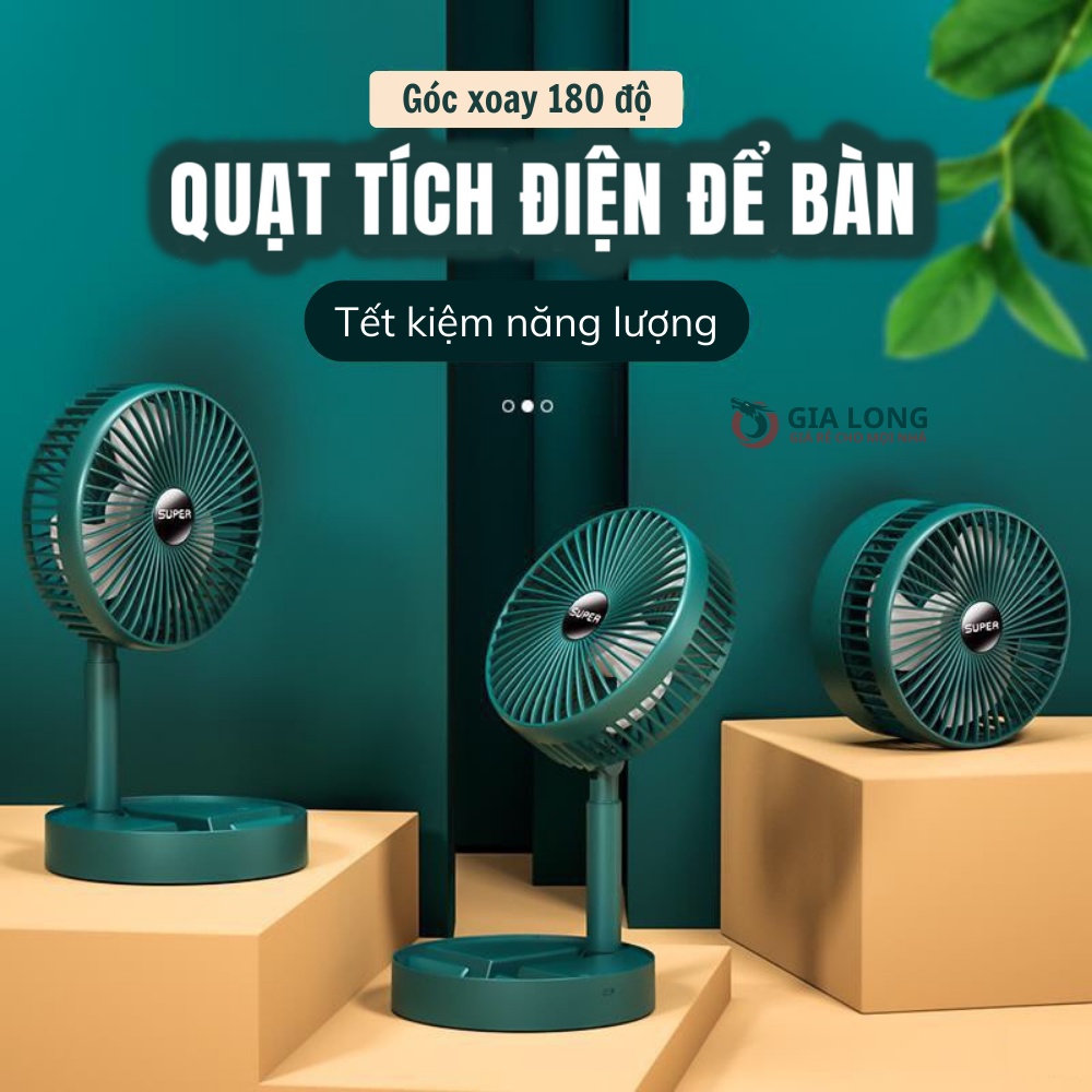 Quạt mini super tích điện, xoay 180 độ, 3 tốc độ gió, cổng sạc usb