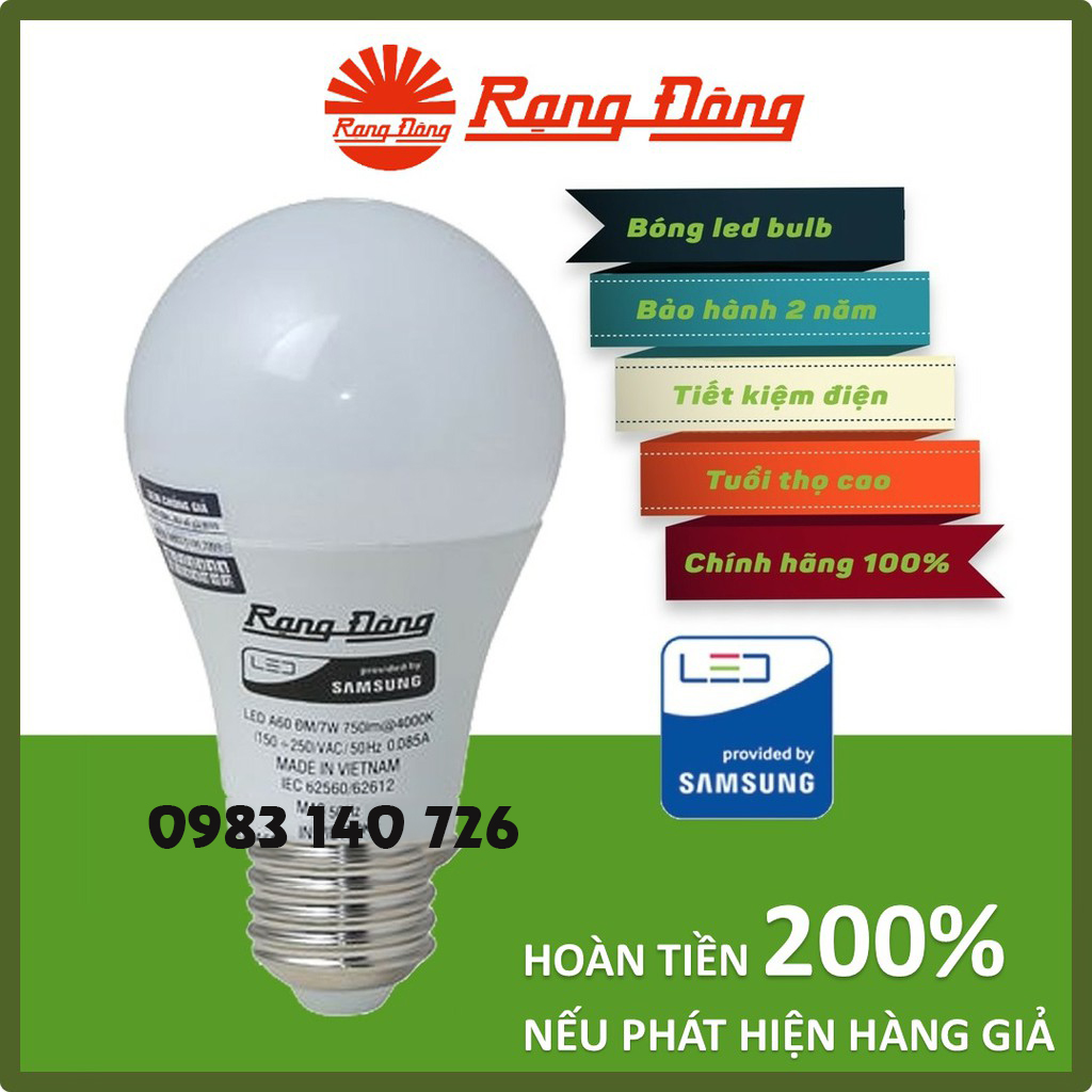 Bóng led rạng đông, chipled samsung, 2 năm bảo hành, 3w, 5w, 7w, 9w, 12w, 15w, 20w chính hãng