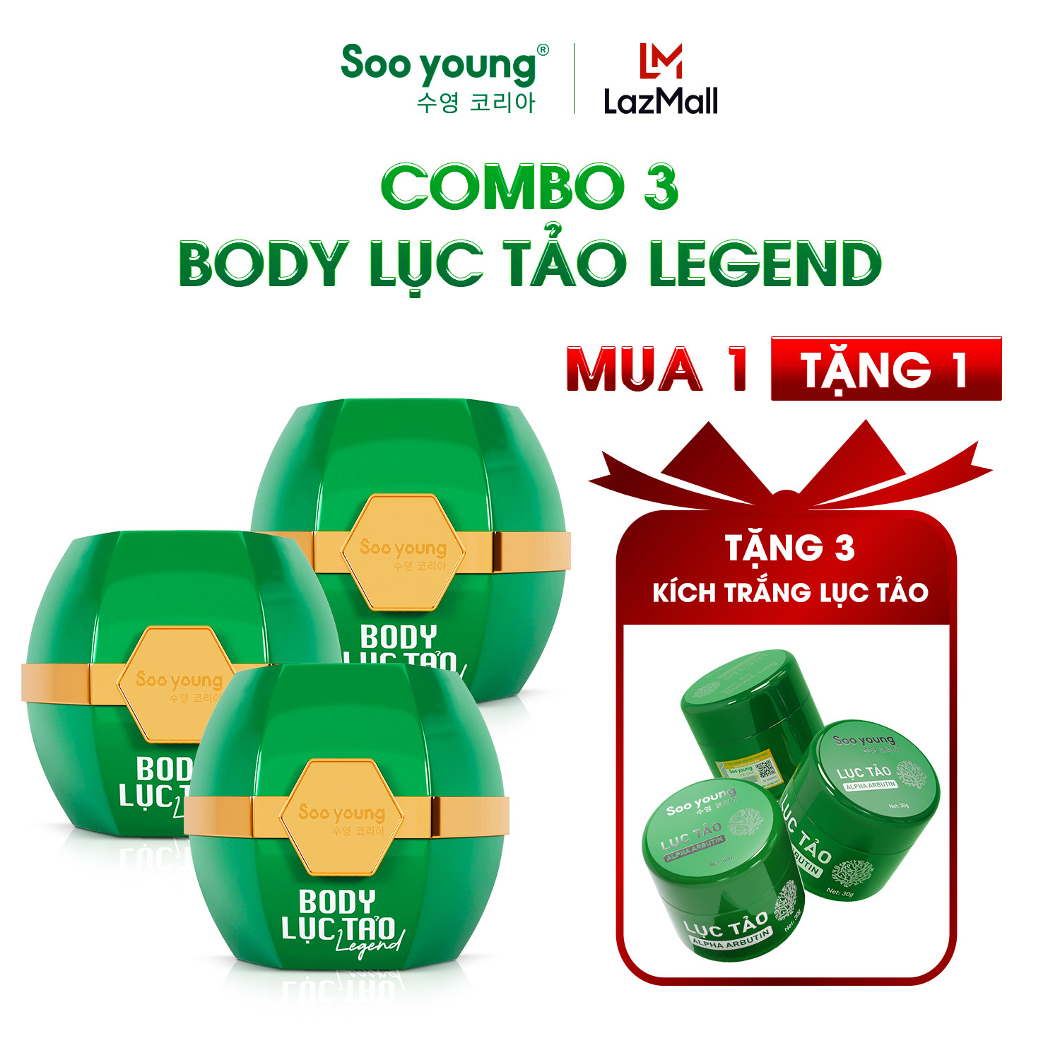 Combo 3 kem body lục tảo legend sooyoung korea dưỡng trắng mịn màng 250gr