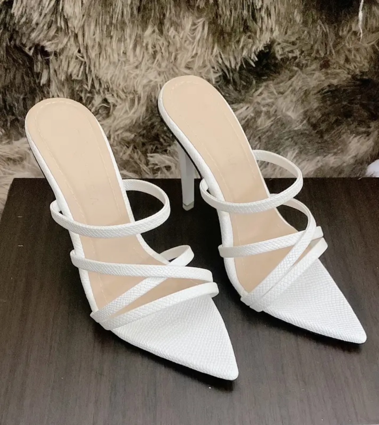 Dép cao gót mũi nhọn gót nhọn 9p quai vân nổi da mềm