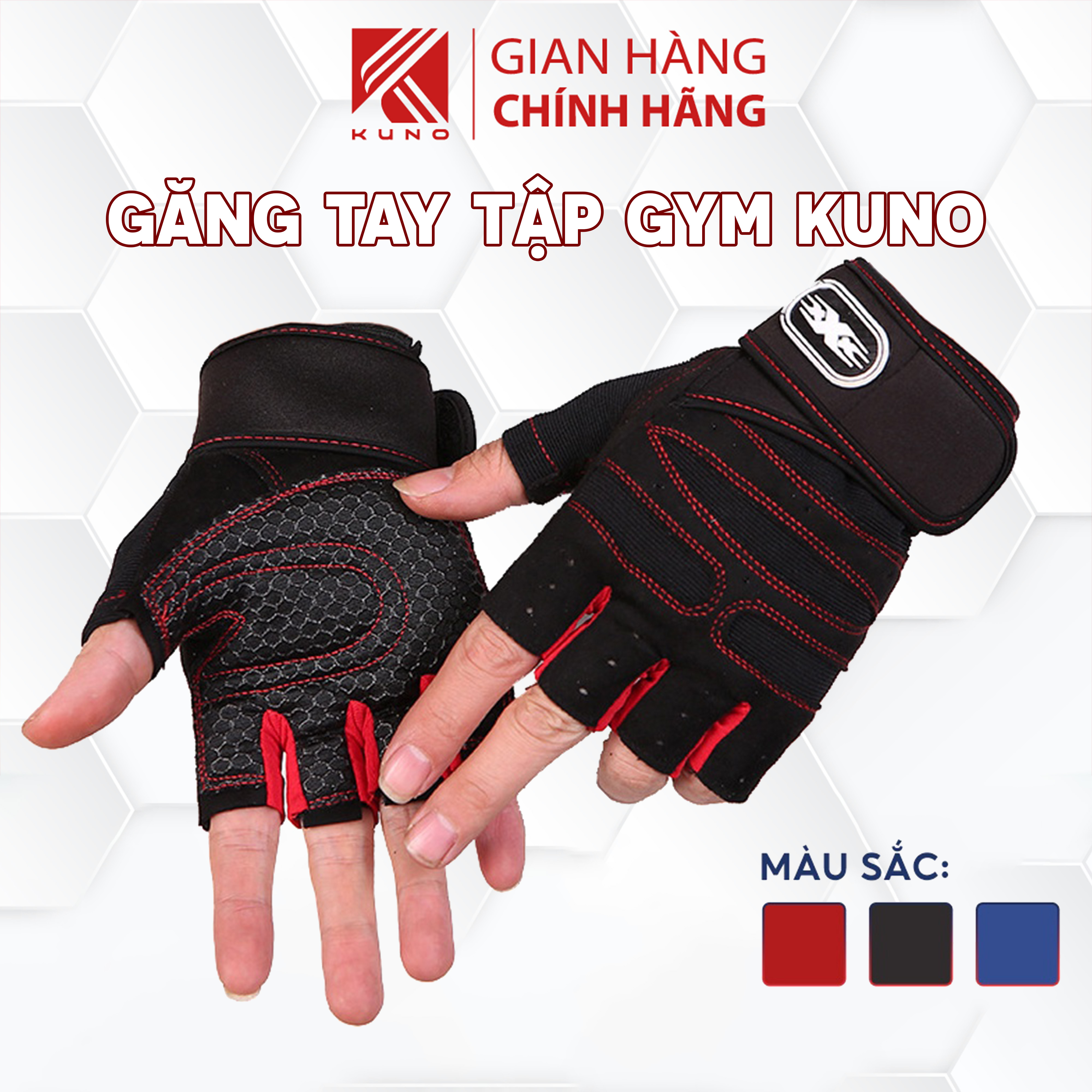 Găng Tay Tập Thể Thao KUNOSPORT Hỗ Trợ Tập Gym Có Quấn Cổ Tay Trợ Lực, Có Đệm Lưới Êm Chống Trượt