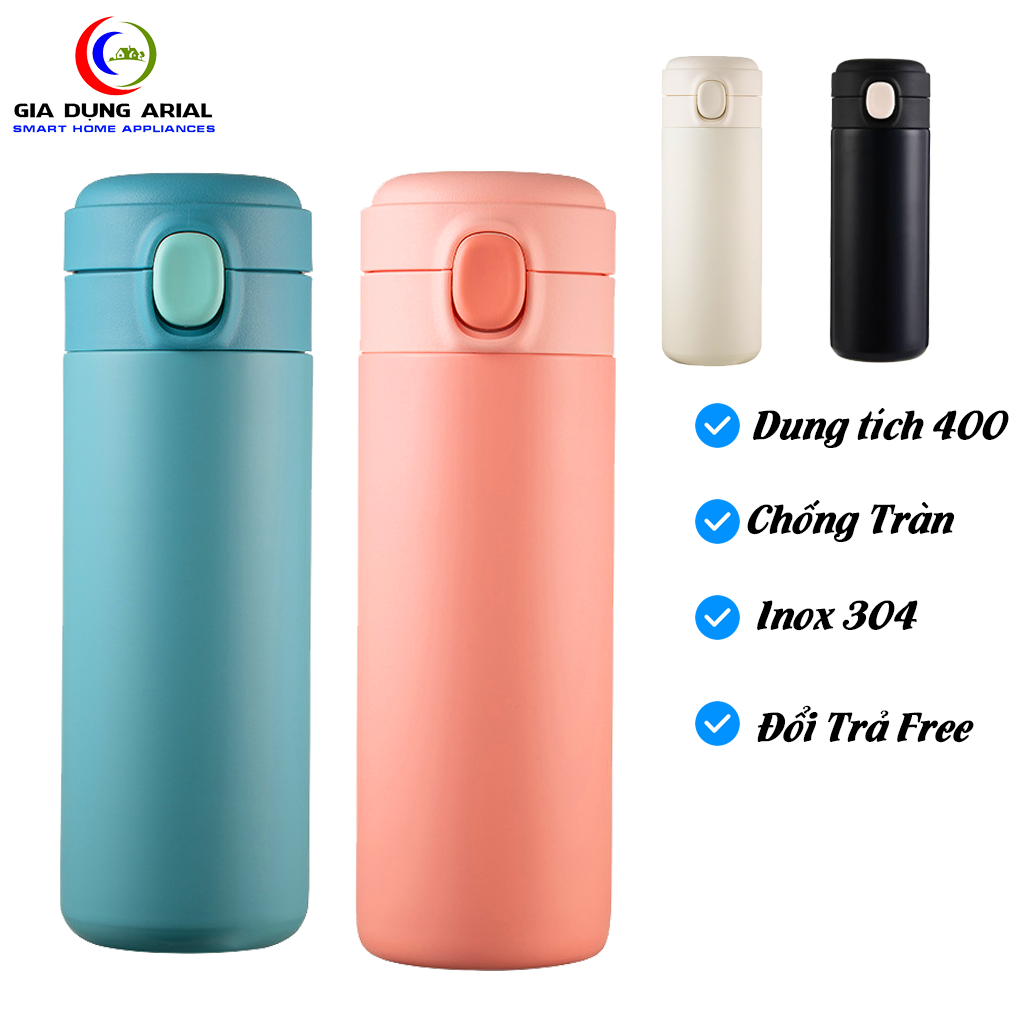 Bình Giữ Nhiệt 400ml Lõi INOX 304 Cao Cấp Giữ Nhiệt Nóng Lạnh Siêu Xinh Xắn, Bình Nước Có Nút Bấm, Ly Giữ Nhiệt, Cốc Giữ Nhiệt Inox Dung Tích 400ml