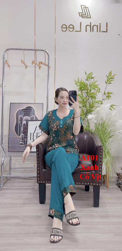 Đồ bộ quần áo trung niên cho mẹ mặc nhà cao cấp quần dài tay cộc chất lụa mùa hè mát đẹp sang