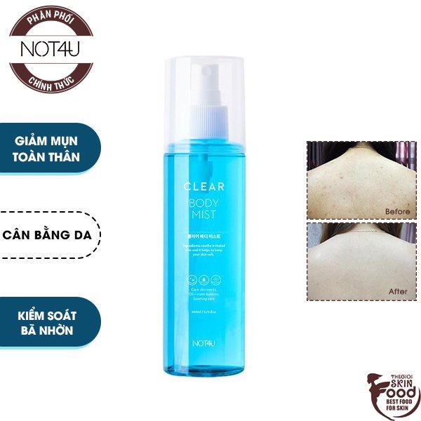 Xịt hỗ trợ giảm mụn lưng toàn thân Not4U Clear Body Mist 200ml [Dành cho cả nam   nữ]