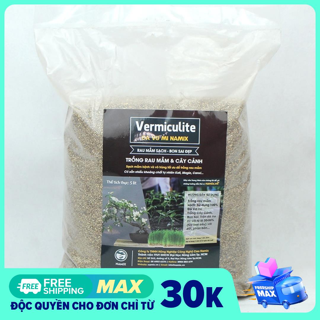 Giá thể đá VERMICULITE NAMIX dùng trồng cây rau mầm, cây cảnh sạch mầm bệnh, nhiều khoáng chất, túi 5dm3
