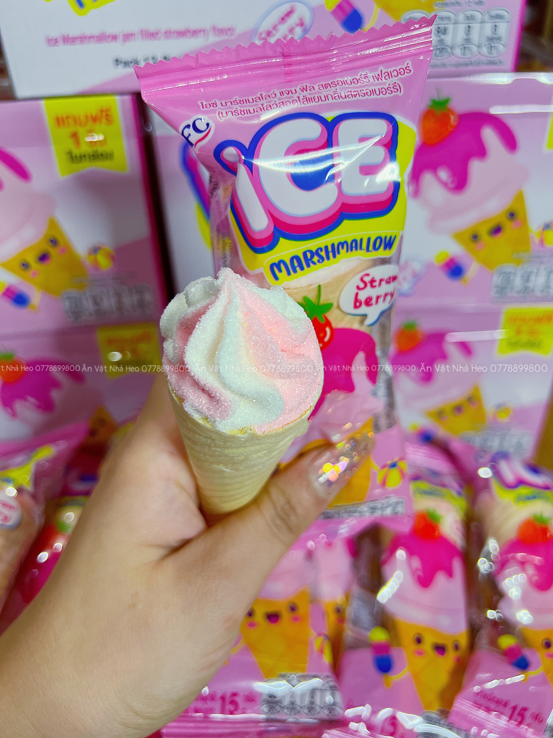 Lẻ Một cây kẹo gòn mashmallow hình kem ốc quế - Thái Lan Ăn vặt ngon rẻ