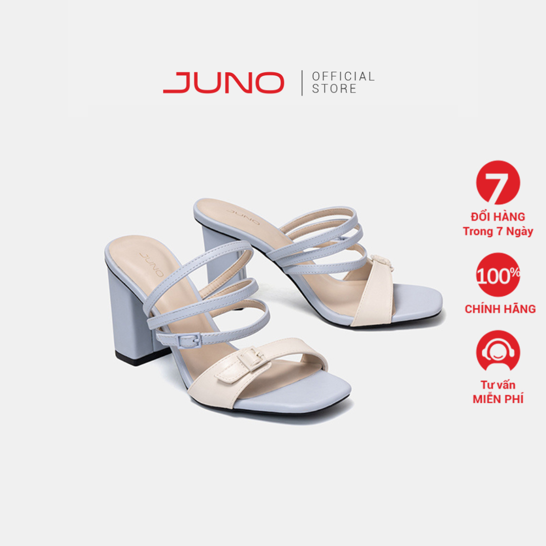 Giày sandal nữ 9cm thời trang juno gót vuông colorblock sd09106