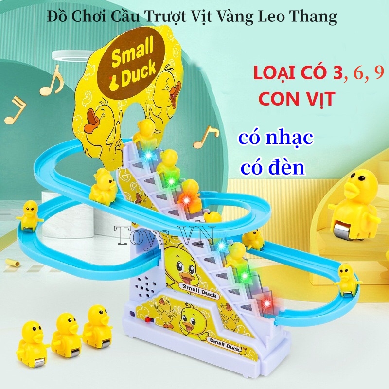 Đồ chơi cầu trượt vịt vàng leo thang, vịt leo thang- có đèn+ nhạc kích thích thị giác, thính giác cho bé