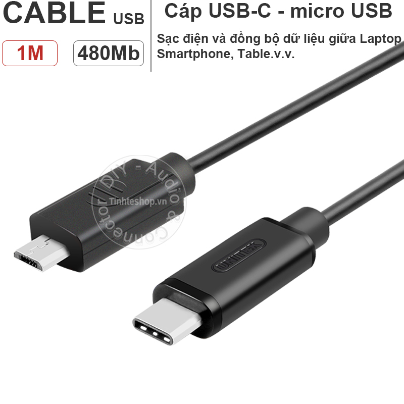 Cáp usb-c sang micro usb 1 mét unitek y-c473bk