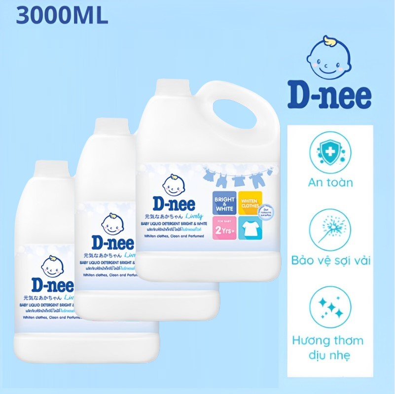 Combo 3 can nước giặt quần áo em bé dnee 3000ml - nước giặt xả cho trẻ em an toàn, chính hãng công ty ..