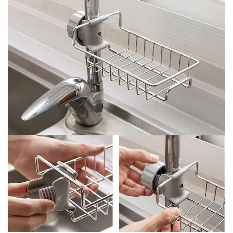 Khay đựng giẻ rửa bát treo vòi chậu rửa bát chất liệu inox cao cấp