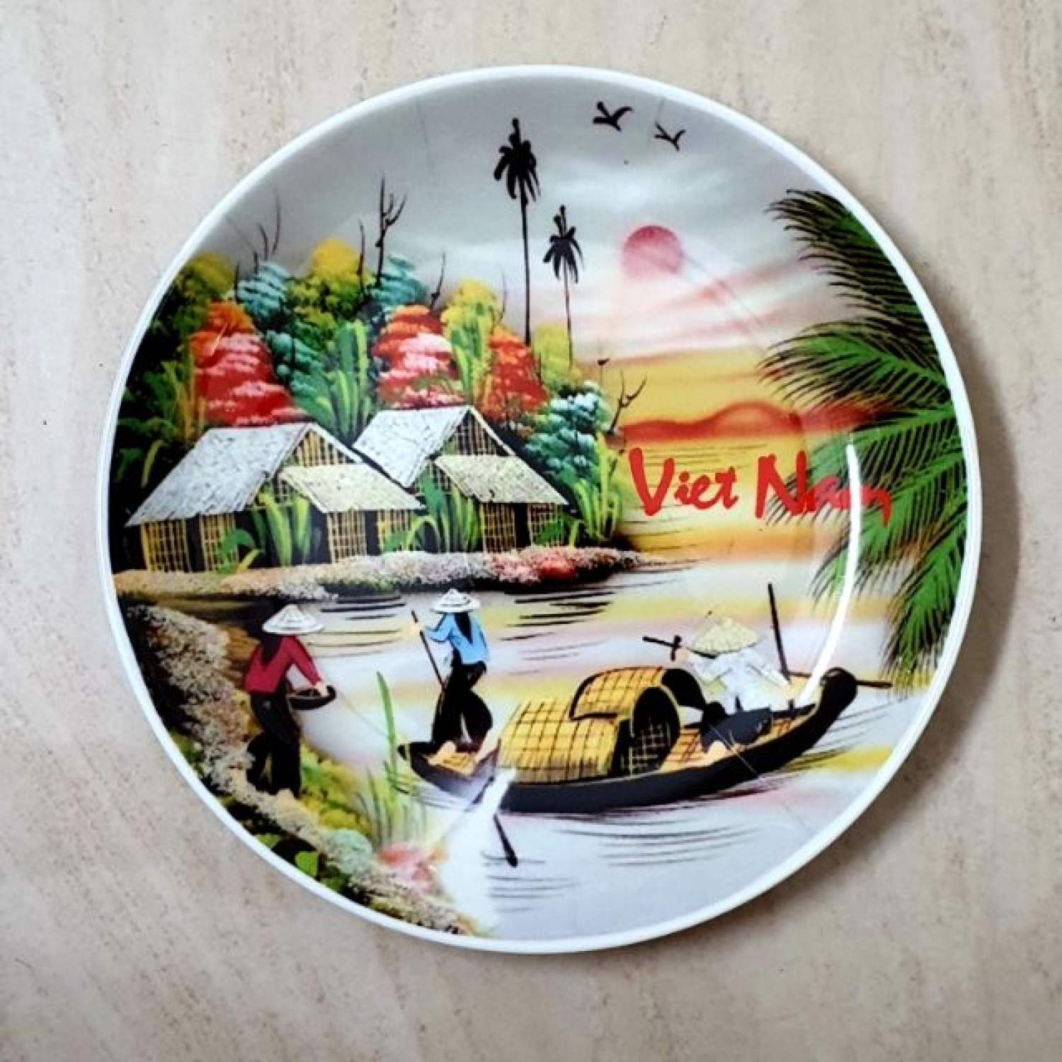 Đĩa sứ lưu niệm in làng quê việt nam