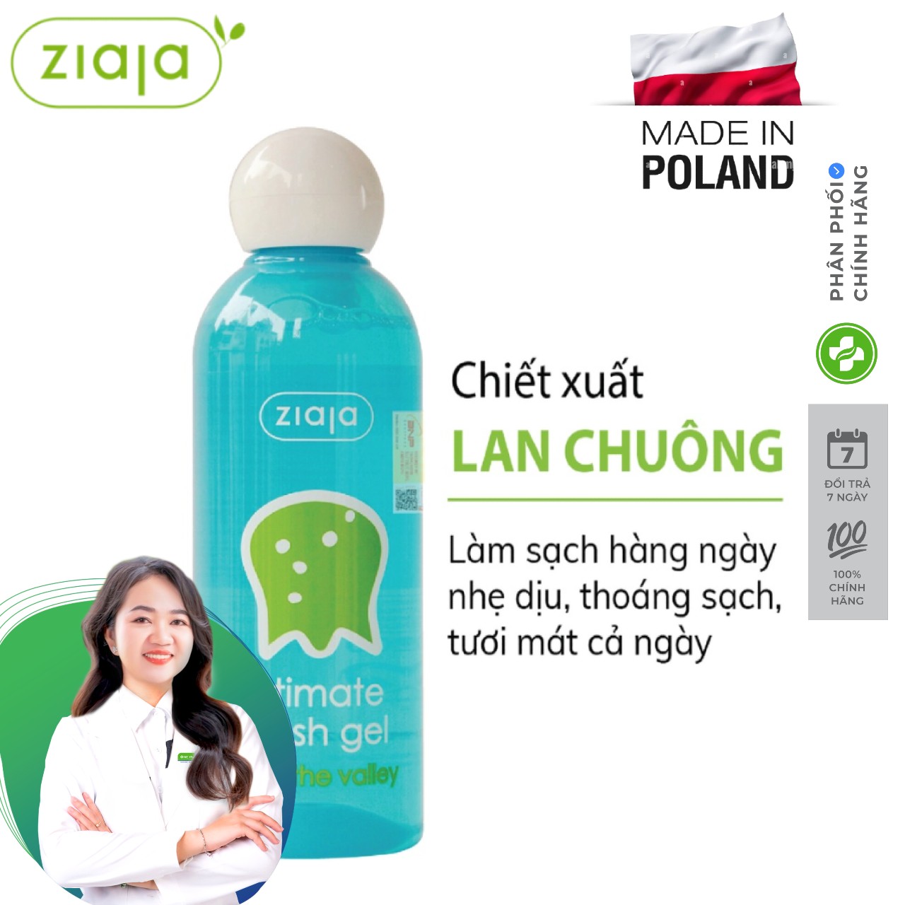Dung dịch vệ sinh phụ nữ intimate hoa lan chuông ziaja mùi thơm dịu nhẹ giúp làm sạch, khử mùi hôi 200ml