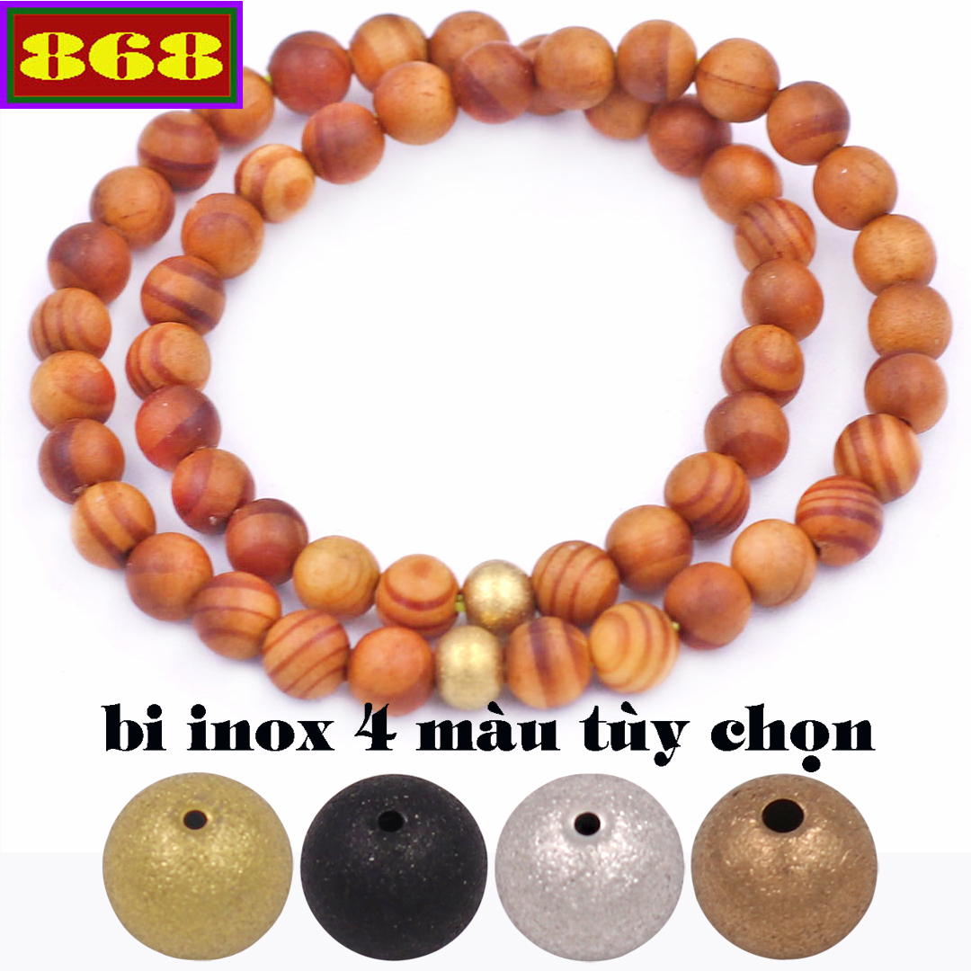 Vòng chuỗi đôi 6 ly gỗ huyết rồng charm bi inox VGHRHBD
