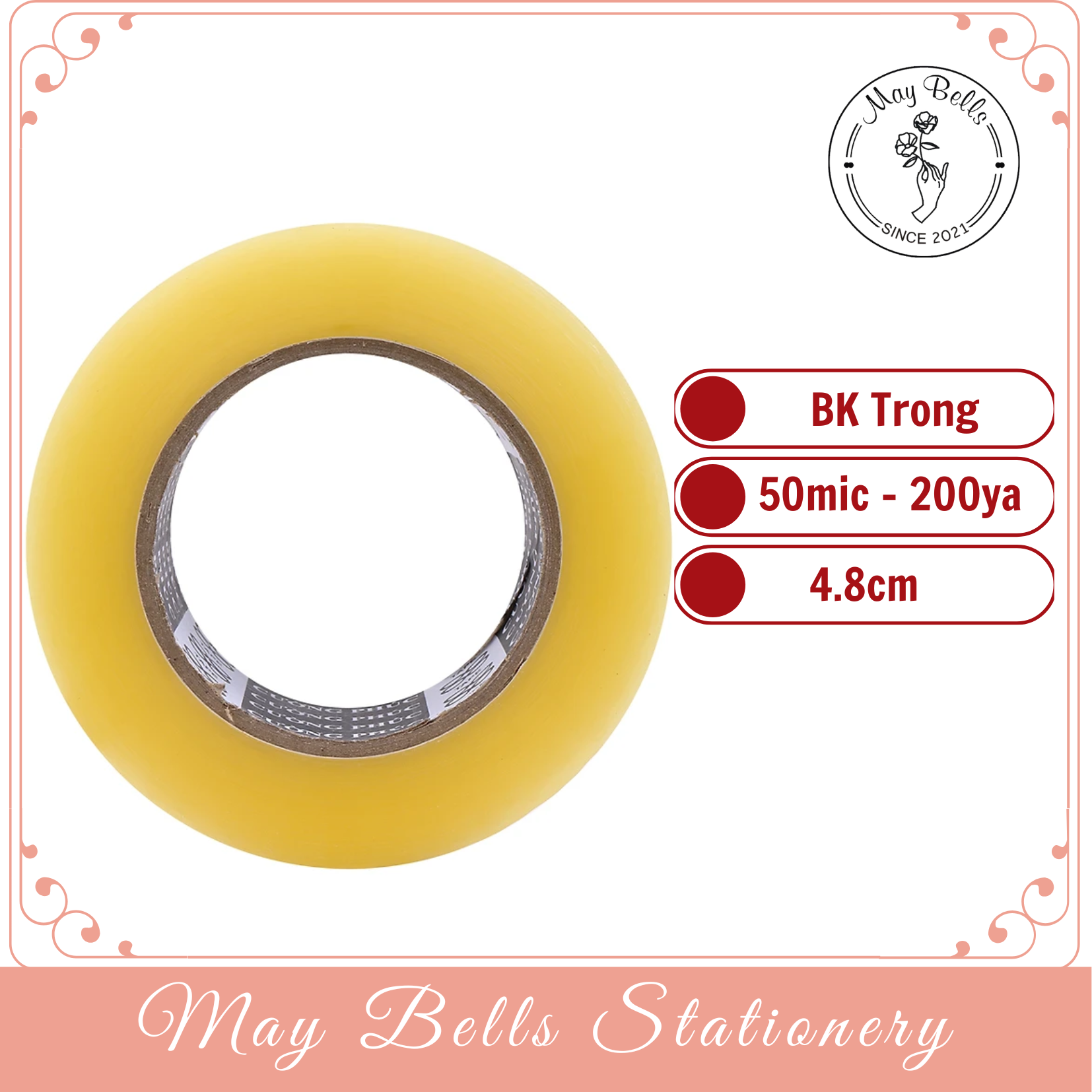 Lốc 6 cuộn băng keo nylon opp trong 4.8cm 200yard chất lượng cao, băng keo nylon dán thùng cuộn lớn