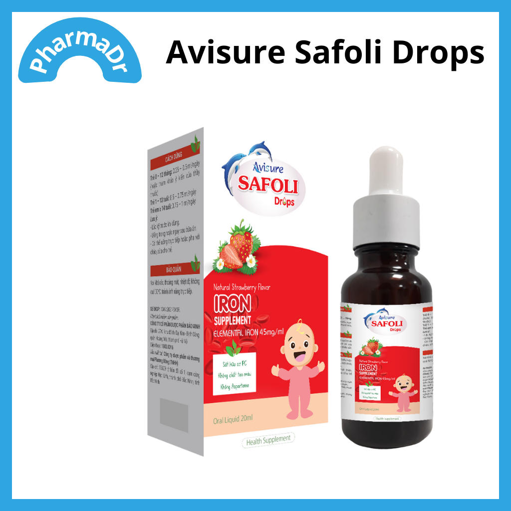 Sắt Avisure Safoli Drops hữu cơ dành cho bé 20ml bổ sung sắt cho bé dự phòng thiếu máu thiếu sắt