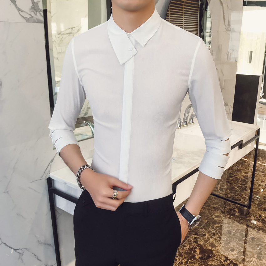 Áo sơ mi nam 2 màu đen trắng xẻ độc lạ dáng ôm body chuẩn soái ca N17