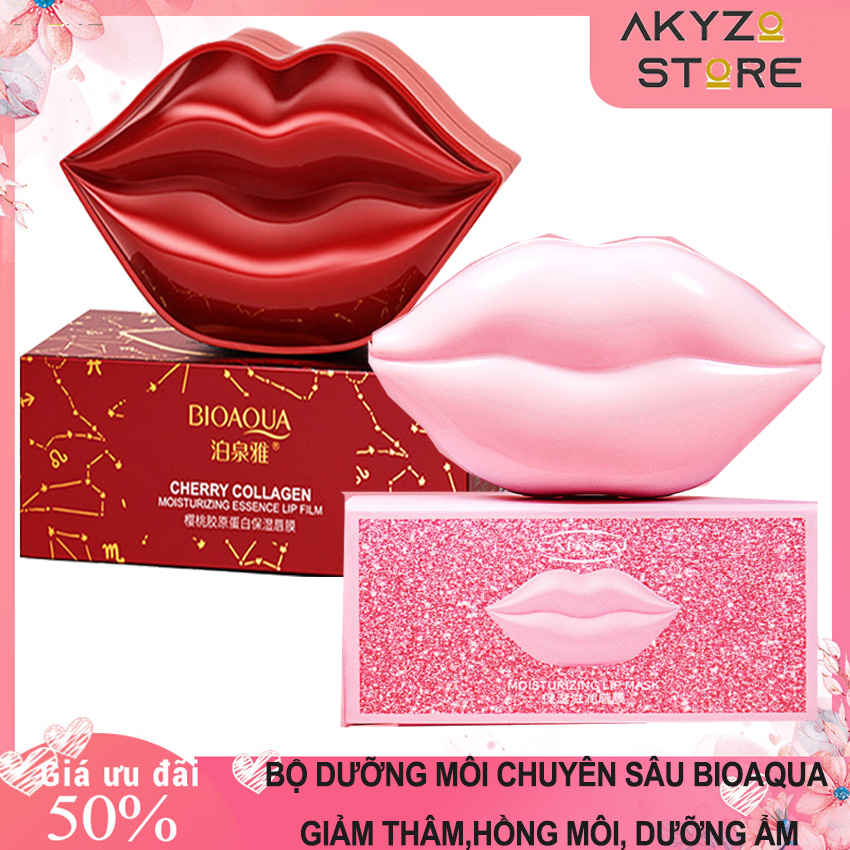 Bộ dưỡng môi chuyên sâu bioaqua akyzo mặt nạ - son ủ môi dưỡng ẩm,căng mọng, giảm nhăn, thâm môi