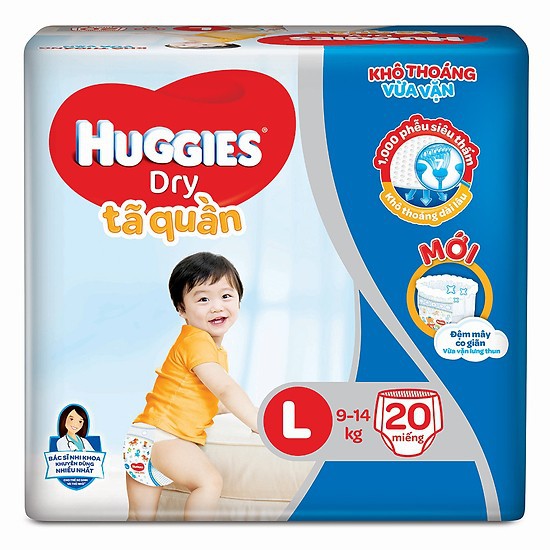 Tã quần huggies dry size l 20 miếng