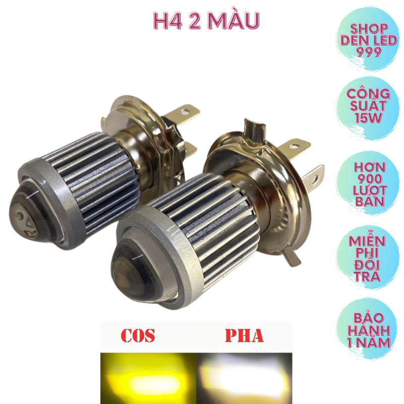 [FREESHIP] Bóng Đèn Pha Bi Cầu Mini Chân H4 Siêu Sáng , 2 Chế Độ Vàng Và Trắng, Lắp Wave, Sirius, Exciter, Lead, Sh