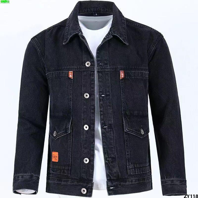 2023 áo khoác nam màu đen xám mới cao cấp dụng cụ nam túi denim mùa xuân và mùa thu áo khoác nhiều lớp denim