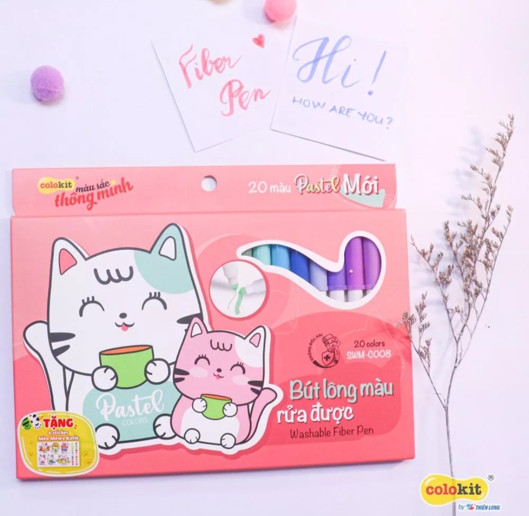 Bút Lông 20 Màu Pastel Washable Fiber Pen Thiên Long Colokit SWM-C008