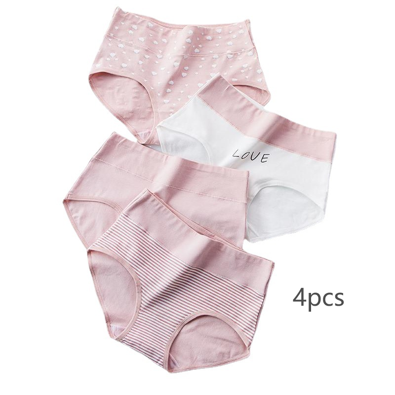 4PCS Quần lót nữ cao eo đầy đủ cotton không dấu vết dễ thương in ấn thiếu nữ phát triển quần lót cộng với kích thước cao trung học nữ sinh