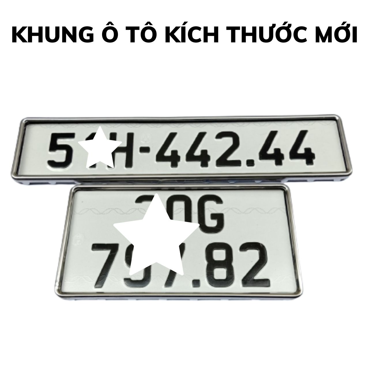 Khung biển số ô tô kích thước mới,dùng cho biển mới đăng kí,biển vận tải vàng khung inox có viền chụp